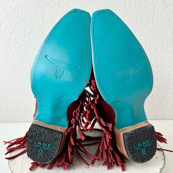 Lane SENITA FALLS Womens Cowboy Bootie 7.5 Red Fringe Western Short Cowgirl Boot - Picture 8 of 11